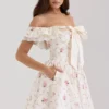 Abito mini con corsetto a bustino e spalle scoperte in cotone elasticizzato con stampa floreale Jaide