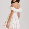 Abito mini con corsetto a bustino e spalle scoperte in cotone elasticizzato con stampa floreale Jaide