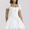 Abito mini con corsetto staccabile in cotone bianco Lili