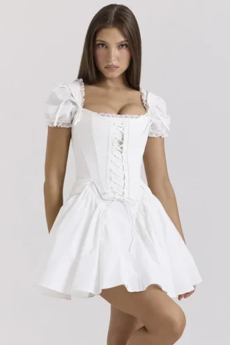 Abito mini con corsetto staccabile in cotone bianco Lili