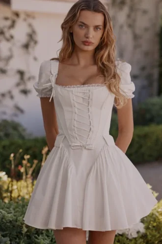 Abito mini con corsetto staccabile in cotone bianco Lili