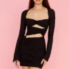 Abito mini con cut-out in vera seta nera Camille