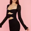 Abito mini con cut-out in vera seta nera Camille