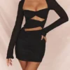 Abito mini con cut-out in vera seta nera Camille
