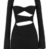 Abito mini con cut-out in vera seta nera Camille