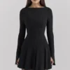 Abito mini con godet in crêpe elasticizzato nero “Francesca”