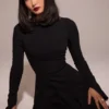 Abito mini con godet in crêpe elasticizzato nero “Francesca”