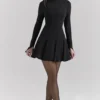 Abito mini con godet in crêpe elasticizzato nero “Francesca”