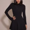 Abito mini con godet in crêpe elasticizzato nero “Francesca”