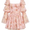 Abito mini con maniche a sbuffo e stampa rosa vintage inglese “Sancia”