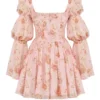 Abito mini con maniche a sbuffo e stampa rosa vintage inglese “Sancia”