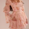 Abito mini con maniche a sbuffo e stampa rosa vintage inglese “Sancia”