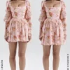 Abito mini con maniche a sbuffo e stampa rosa vintage inglese “Sancia”