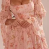 Abito mini con maniche a sbuffo e stampa rosa vintage inglese “Sancia”