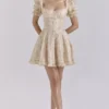 Abito mini con maniche a sbuffo in chiffon con stampa floreale color crema Melita