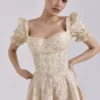 Abito mini con maniche a sbuffo in chiffon con stampa floreale color crema Melita
