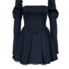 Abito mini con maniche a sbuffo in raso Venetia Midnight