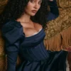 Abito mini con maniche a sbuffo in raso Venetia Midnight