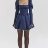 Abito mini con maniche a sbuffo in raso Venetia Midnight