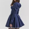 Abito mini con maniche a sbuffo in raso Venetia Midnight