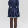 Abito mini con maniche a sbuffo in raso Venetia Midnight