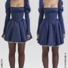 Abito mini con maniche a sbuffo in raso Venetia Midnight