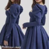 Abito mini con maniche a sbuffo in raso Venetia Midnight