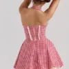 Abito mini con scollo all’americana in cotone a quadretti rossi Heidi