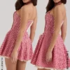 Abito mini con scollo all’americana in cotone a quadretti rossi Heidi