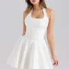 Abito mini con scollo all’americana in cotone elasticizzato bianco Sasha