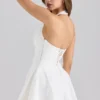 Abito mini con scollo all’americana in cotone elasticizzato bianco Sasha