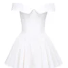 Abito mini con spalle scoperte in twill bianco Elida