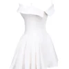 Abito mini con spalle scoperte in twill bianco Elida
