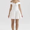 Abito mini con spalle scoperte in twill bianco Elida