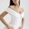 Abito mini con spalle scoperte in twill bianco Elida