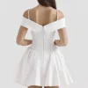 Abito mini con spalle scoperte in twill bianco Elida