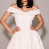 Abito mini con spalle scoperte in twill bianco Elida