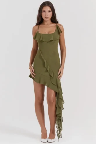 Abito mini con volant Marcia Olive