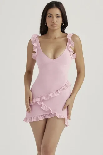 Abito mini con volant Tania Pink Quartz