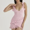 Abito mini con volant Tania Pink Quartz