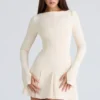 Abito mini Godet in crêpe elasticizzato color crema vintage Francesca