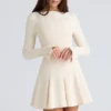 Abito mini Godet in crêpe elasticizzato color crema vintage Francesca
