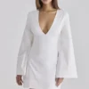 Abito mini in cotone con maniche a campana Isha White
