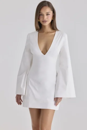 Abito mini in cotone con maniche a campana Isha White