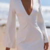 Abito mini in cotone con maniche a campana Isha White
