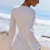 Abito mini in cotone con maniche a campana Isha White