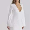 Abito mini in cotone con maniche a campana Isha White