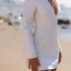 Abito mini in cotone con maniche a campana Isha White