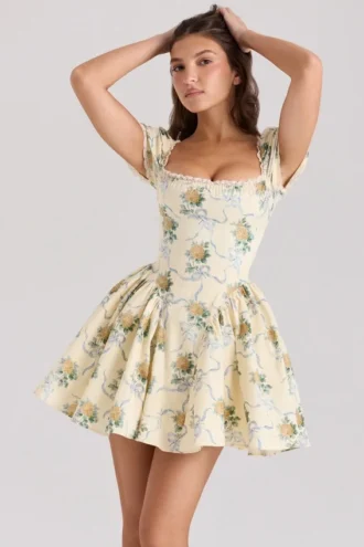 Abito mini in cotone con stampa Rosie Lemon Rose