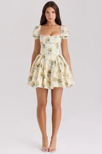 Abito mini in cotone con stampa Rosie Lemon Rose